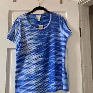 NWT - Chico’s Zenergy Vanna blue tee with stones in front. Size 1